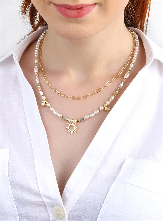 Güneş Işıltısı İkili Kombin Kolye