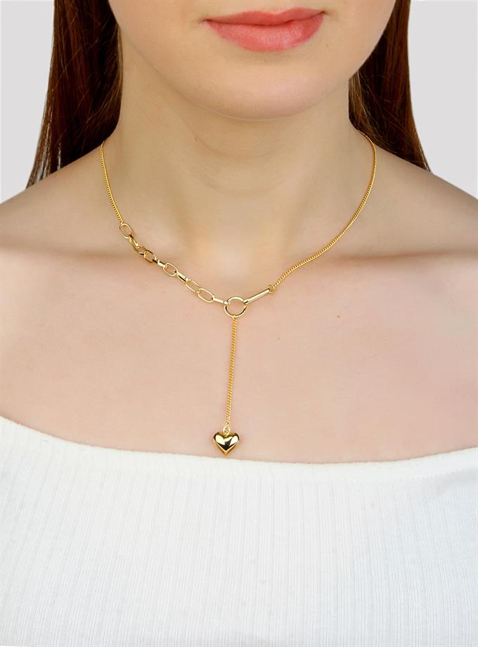 Kalp Obje Detay Zincir Kolye