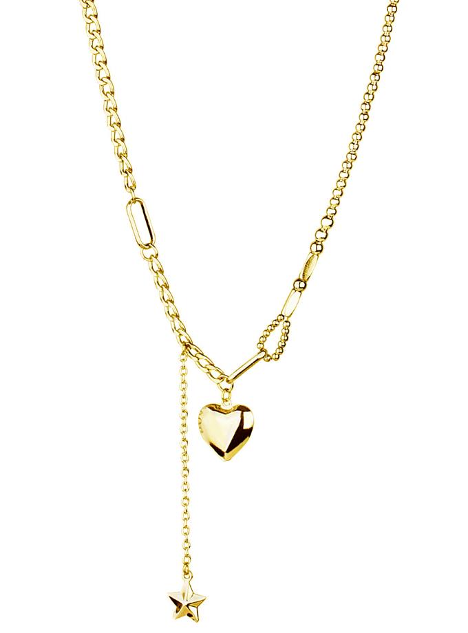 Kalp ve Yıldız Detay Zincir Kolye Gold