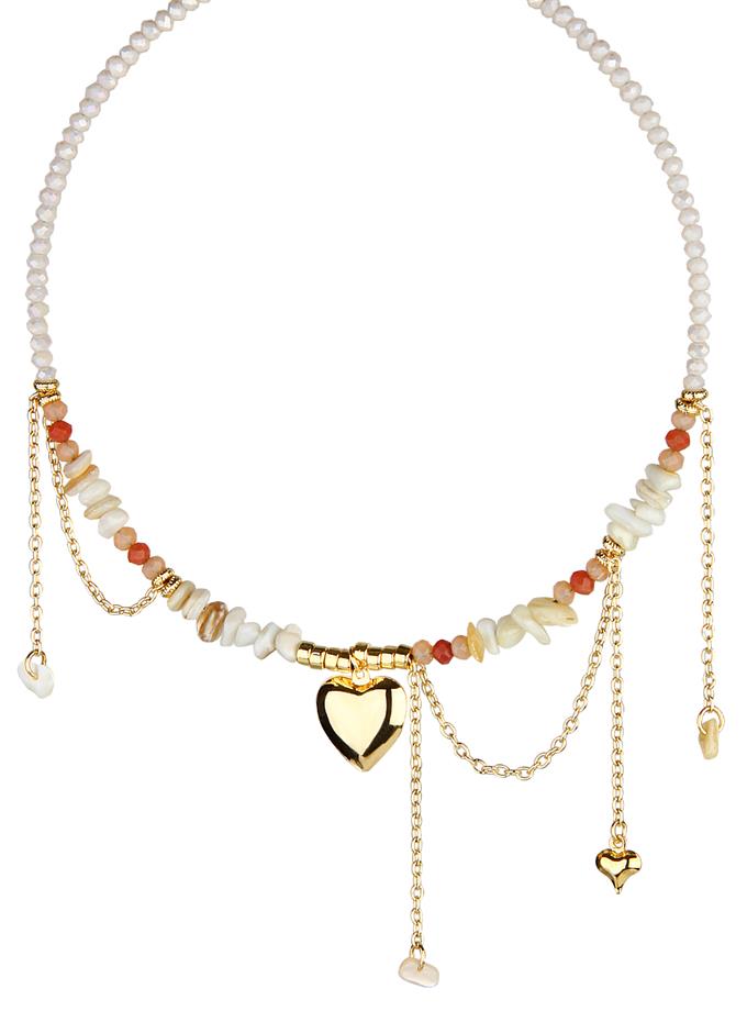 Kırık Taş Kalp Detay Tasma Kolye