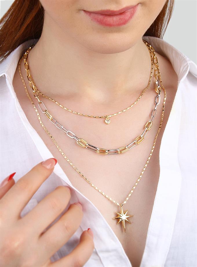 Kuzey Yıldızı ve Kalp Kombin Kolye Seti