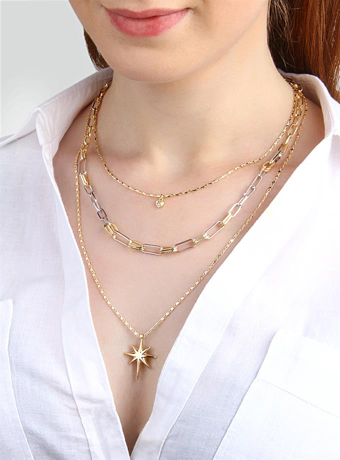 Kuzey Yıldızı ve Kalp Kombin Kolye Seti