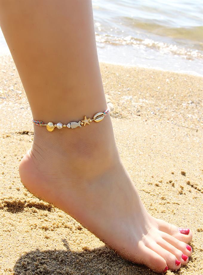 Mineli Balık Detay Çift İp Halhal