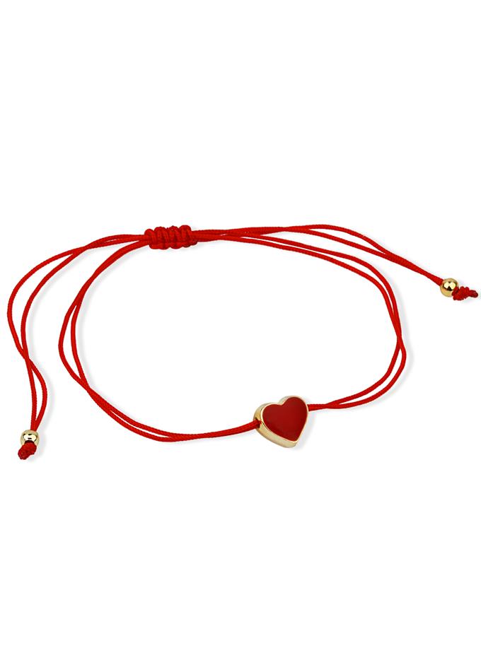 Mineli Kırmızı Kalp İp Bileklik