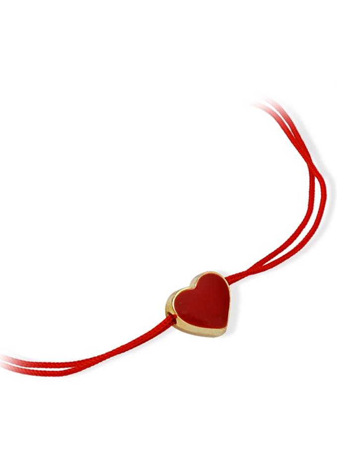 Mineli Kırmızı Kalp İp Bileklik