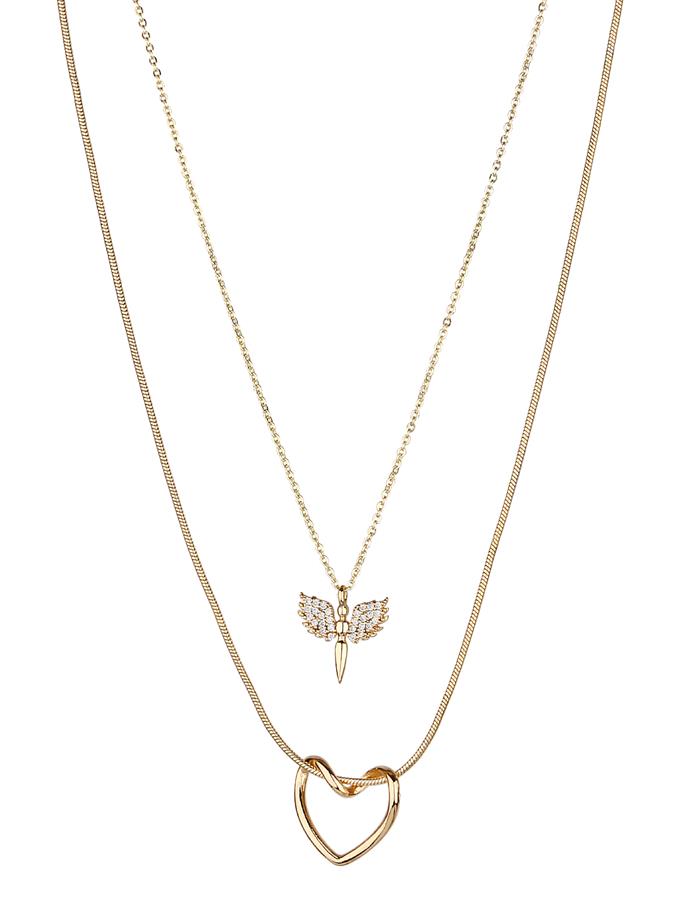 Taşlı Melek ve Kalp Obje İkili Kolye