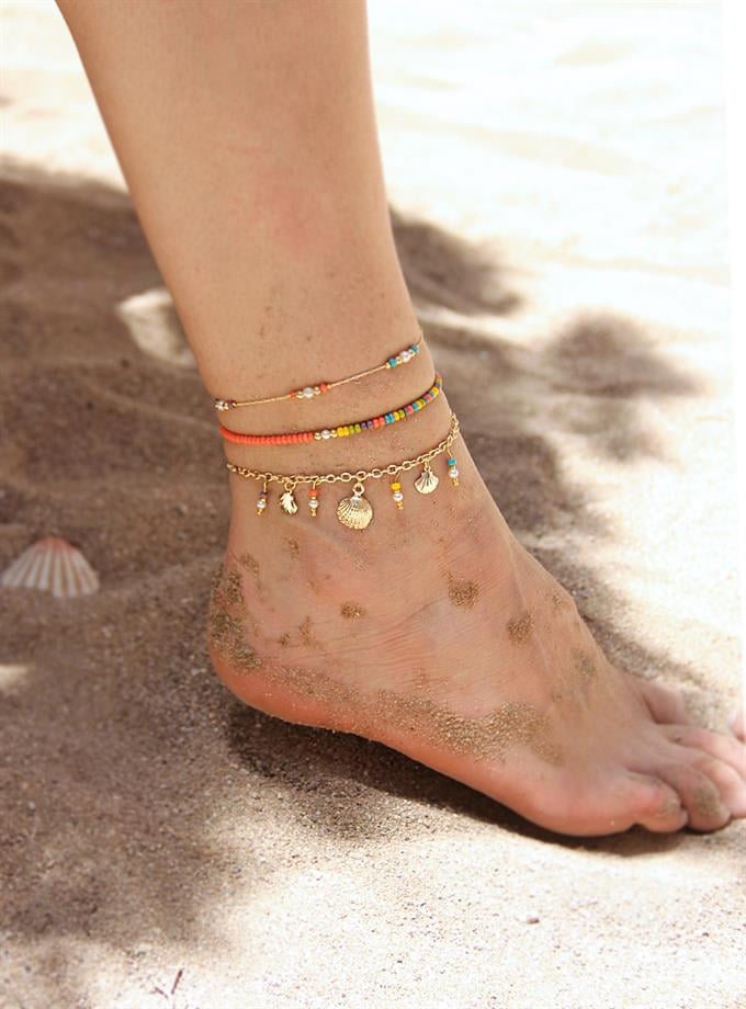 Üçlü Kombin Boncuk Dizi Halhal