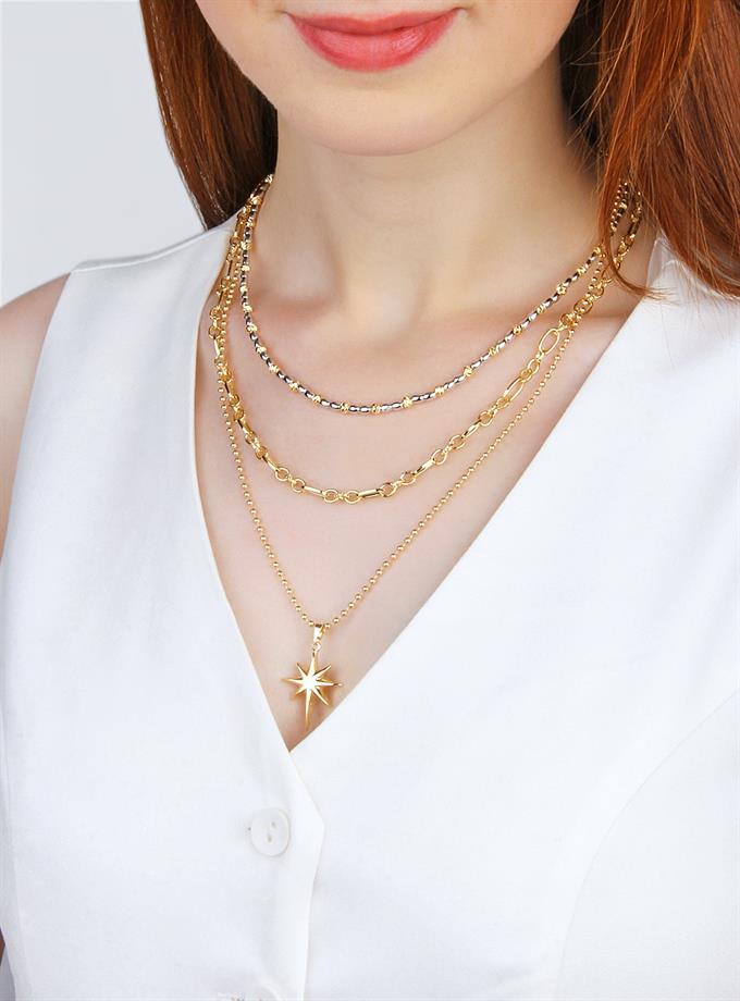 Üçlü Zincir K. Yıldızı Detay Kolye