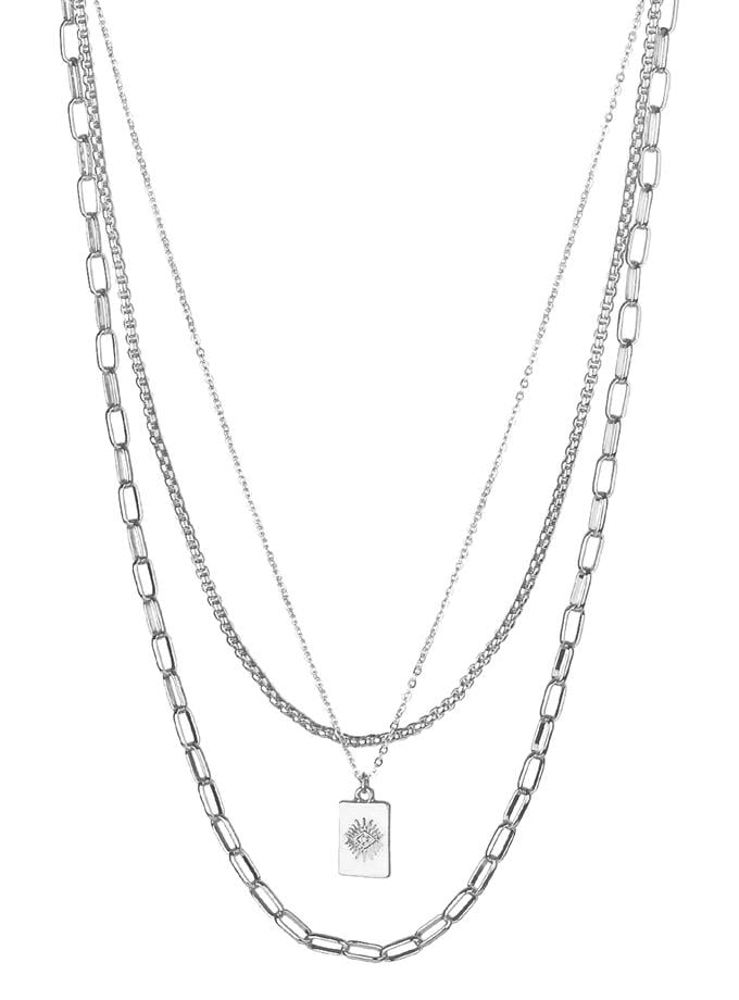 Üçlü Zincir Obje Detay Gümüş Renk Kolye