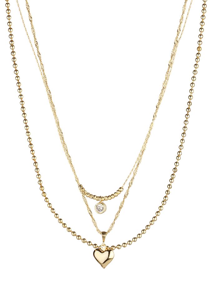 Üçlü Zincir Taş ve Kalp Kolye