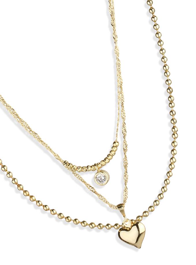 Üçlü Zincir Taş ve Kalp Kolye