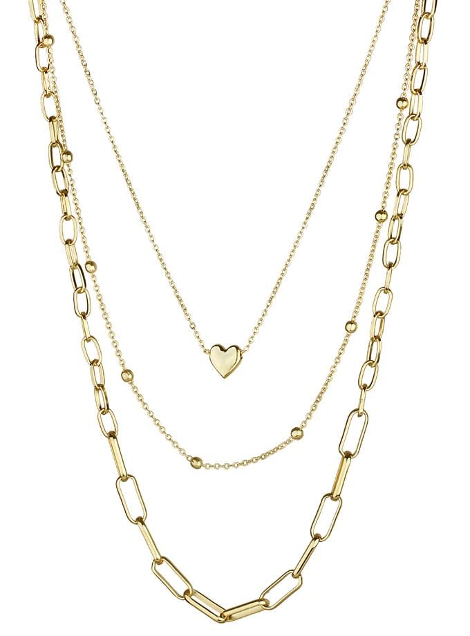 Üçlü Zincir Tasarım Kalp Detay Kolye