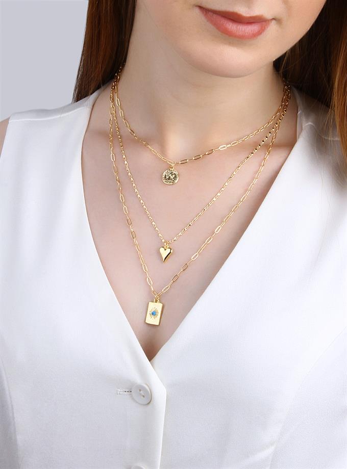 Üçlü Zincir Tasarım Obje Kolye