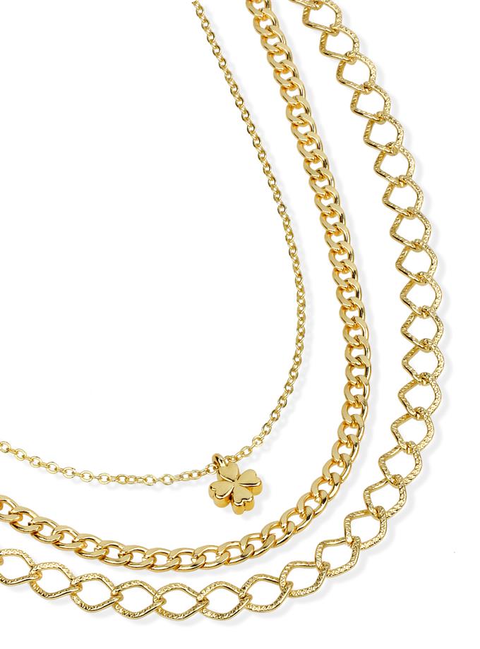 Yonca Detay Üçlü Zincir Şans Kolyesi