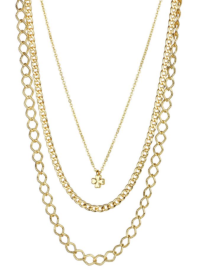 Yonca Detay Üçlü Zincir Şans Kolyesi