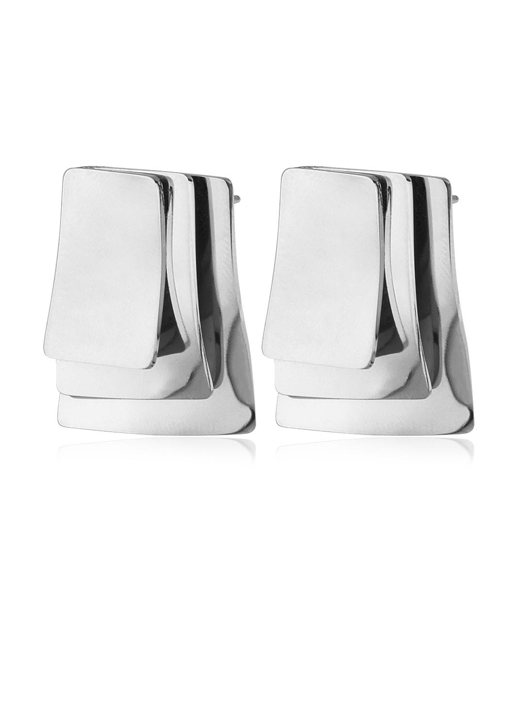 Çelik Parlak Plaka Çift Küpe