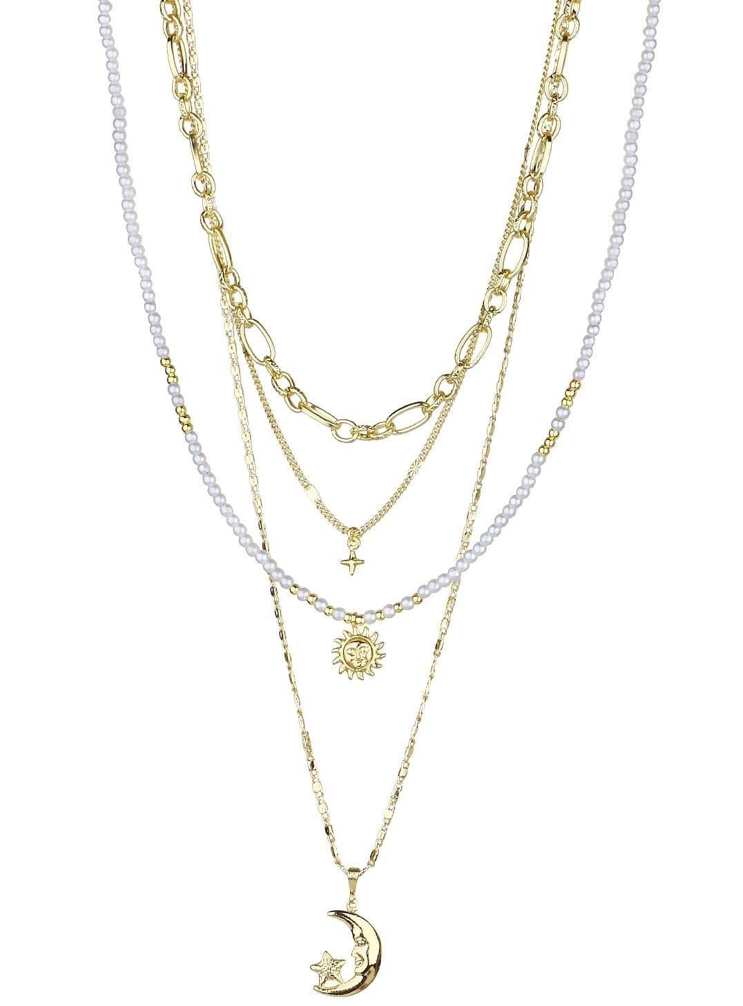 Yıldız Ay ve Güneş Dörtlü Zincir Kolye Seti