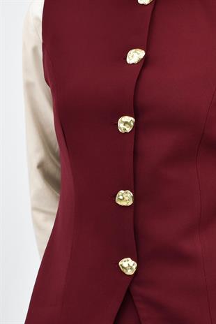 Yelekli̇ Etek Bordo Takim