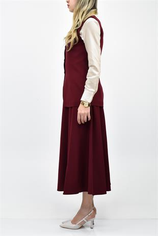 Yelekli̇ Etek Bordo Takim