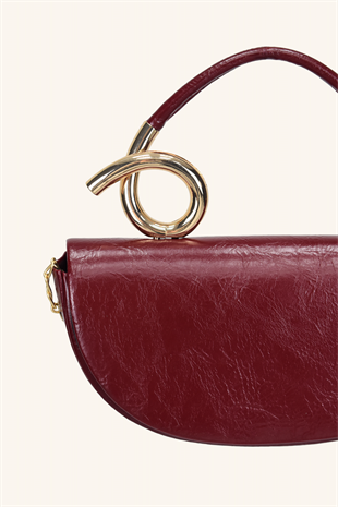 Aura Metal Detaylı El ve Omuz Çantası - Bordo