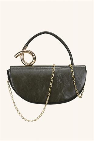 Aura Metal Detaylı El ve Omuz Çantası - Yeşil