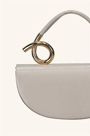 Aura Metal Detaylı El ve Omuz Çantası - Vizon