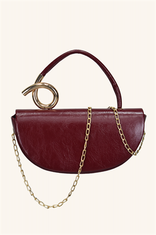 Aura Metal Detaylı El ve Omuz Çantası - Bordo