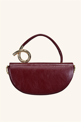 Aura Metal Detaylı El ve Omuz Çantası - Bordo