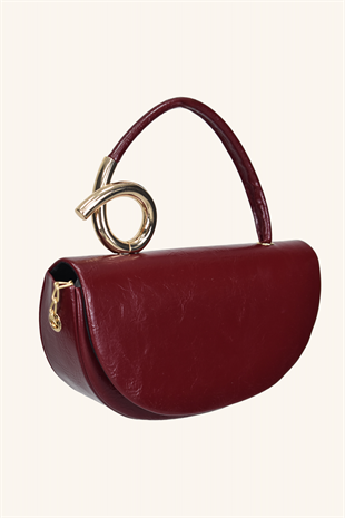 Aura Metal Detaylı El ve Omuz Çantası - Bordo