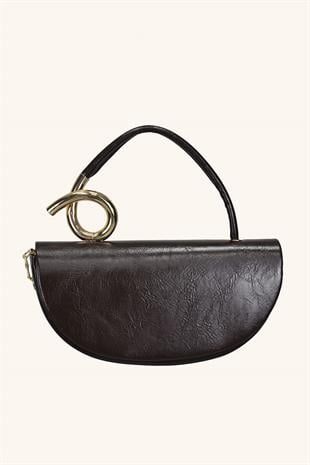 Aura Metal Detaylı El ve Omuz Çantası - Acı Kahve