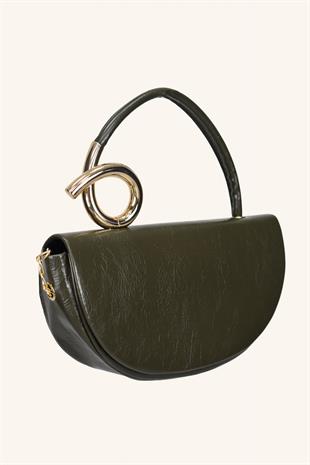 Aura Metal Detaylı El ve Omuz Çantası - Yeşil