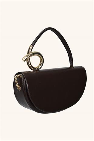 Aura Metal Detaylı El ve Omuz Çantası - Acı Kahve