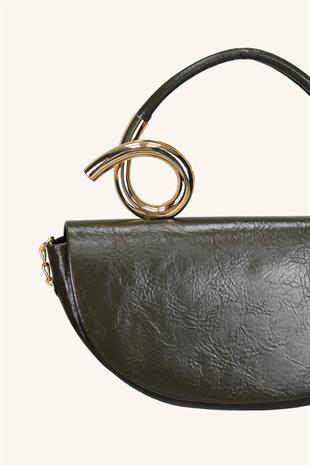 Aura Metal Detaylı El ve Omuz Çantası - Yeşil