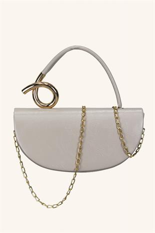 Aura Metal Detaylı El ve Omuz Çantası - Vizon