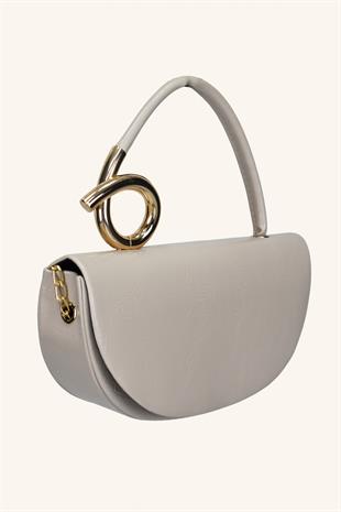Aura Metal Detaylı El ve Omuz Çantası - Vizon