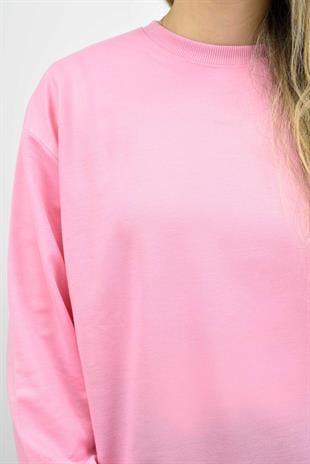 Beli Lastikli Bisiklet Yaka Sweatshirt - Pembe