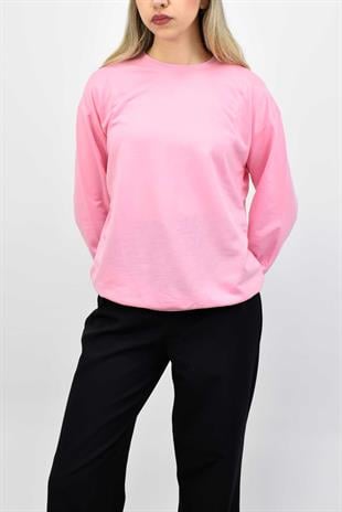 Beli Lastikli Bisiklet Yaka Sweatshirt - Pembe
