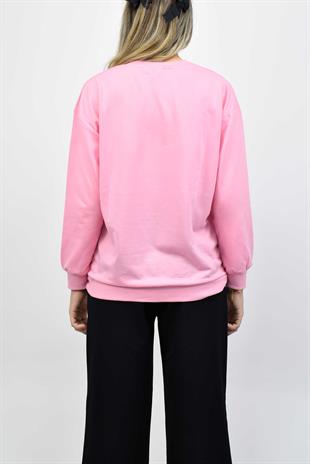 Beli Lastikli Bisiklet Yaka Sweatshirt - Pembe