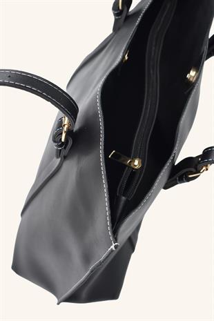 Beyaz Fular Detaylı El ve Omuz Çantası - Siyah