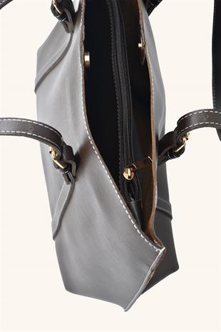 Beyaz Fular Detaylı El ve Omuz Çantası - Acı Kahve