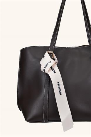 Beyaz Fular Detaylı El ve Omuz Çantası - Acı Kahve