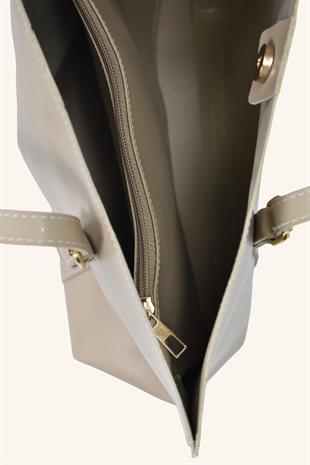 Beyaz Fular Detaylı El ve Omuz Çantası - Vizon 