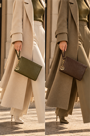 Biess Portföy 2 Li Clutch El Çantası - AcıKahve - Haki
