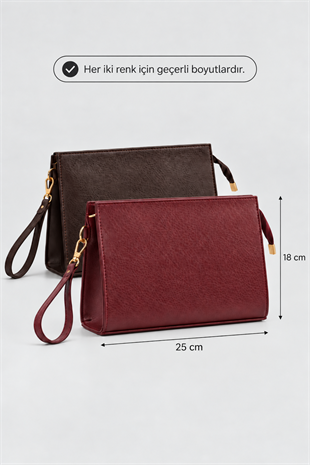 Biess Portföy 2 Li Clutch El Çantası - AcıKahve - Bordo