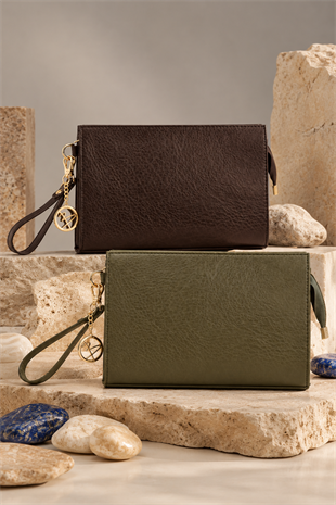 Biess Portföy 2 Li Clutch El Çantası - AcıKahve - Haki