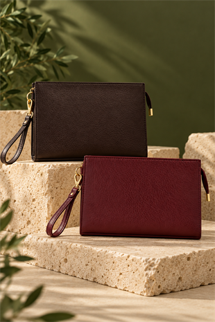 Biess Portföy 2 Li Clutch El Çantası - AcıKahve - Bordo