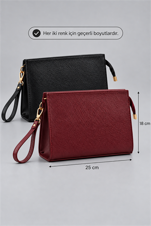 Biess Portföy 2 Li Clutch El Çantası - Siyah - Bordo