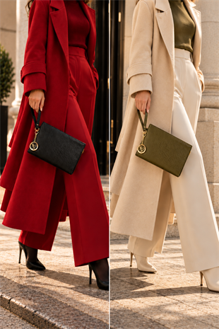 Biess Portföy 2 Li Clutch El Çantası - Siyah - Haki