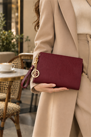 Biess Portföy Clutch El Çantası (Charm Hediyeli) - Bordo