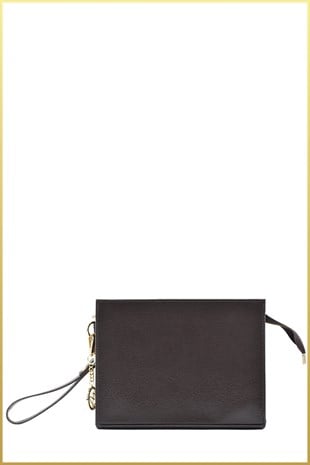 Biess Portföy Clutch El Çantası (Charm Hediyeli) - Acı Kahve